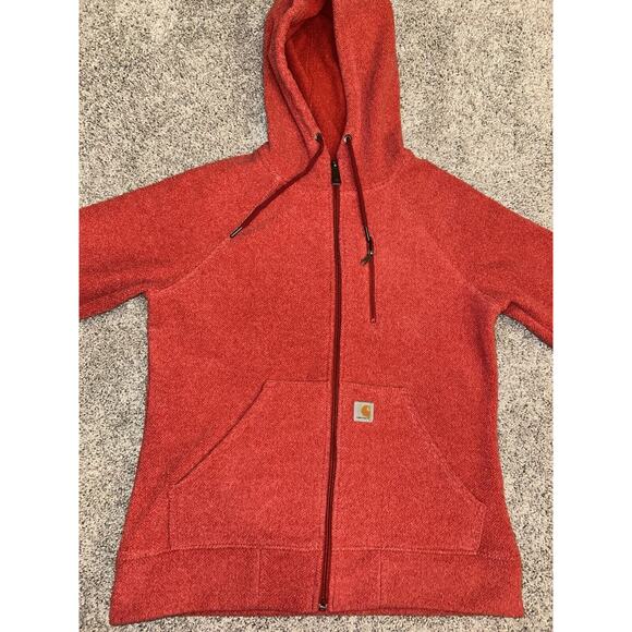 Carhartt Jacket Women’s Small Red Kentwood Fleece Hoodie Full‎ Zip Relaxed Fit - Picture 2 of 11